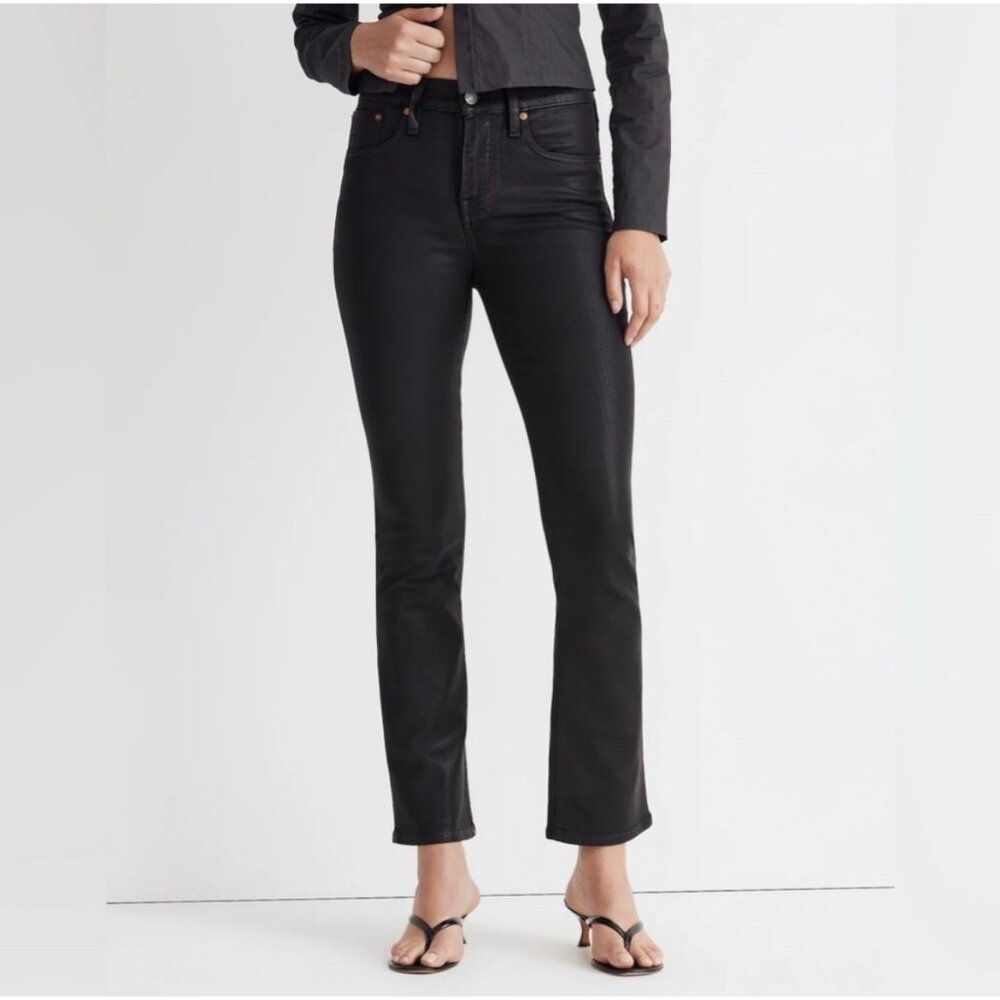 NWT Madewell Mid-Rise Kick Out Crop Jeans in True Black Wash: Coated Edition
